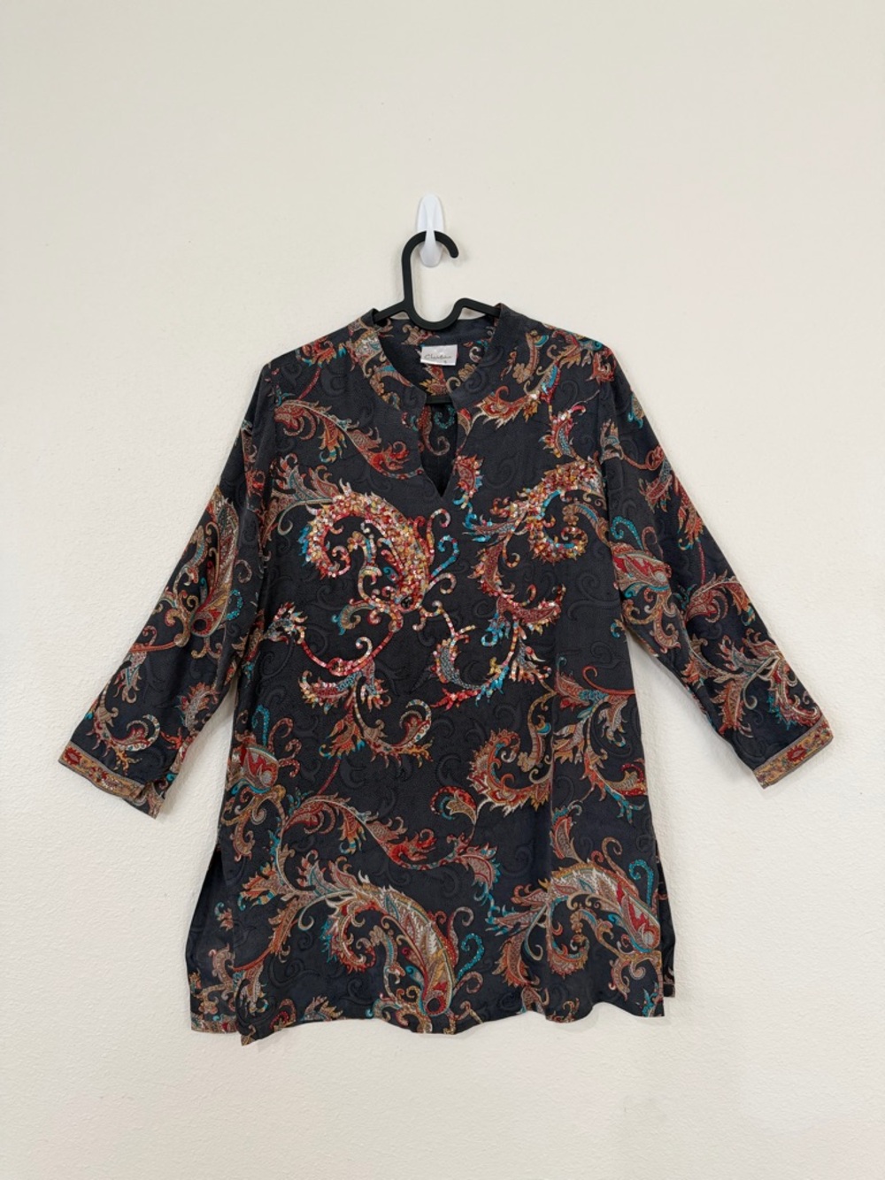 Paisley Tunic with Multicolor sequins Scroll Print